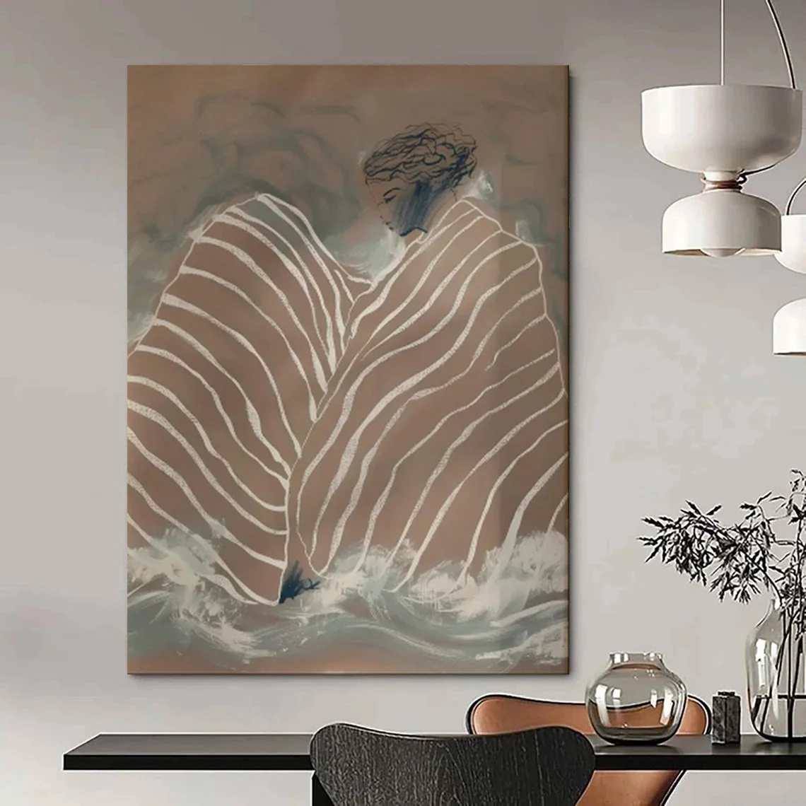 Waves Hand-painted Serene Tranquil Figure Abstract Artwork NCCB4